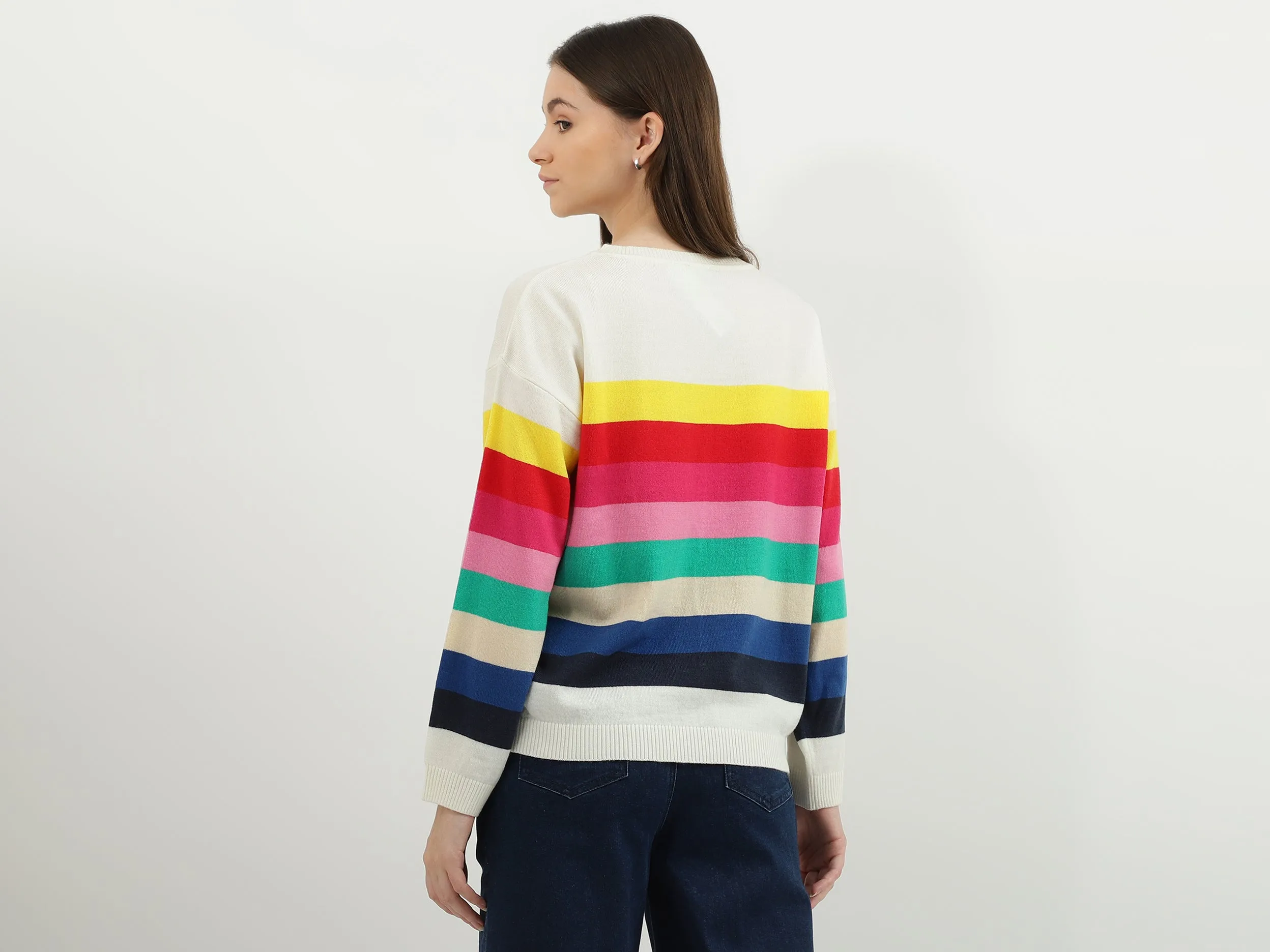 Women Stripe Round Neck Sweater