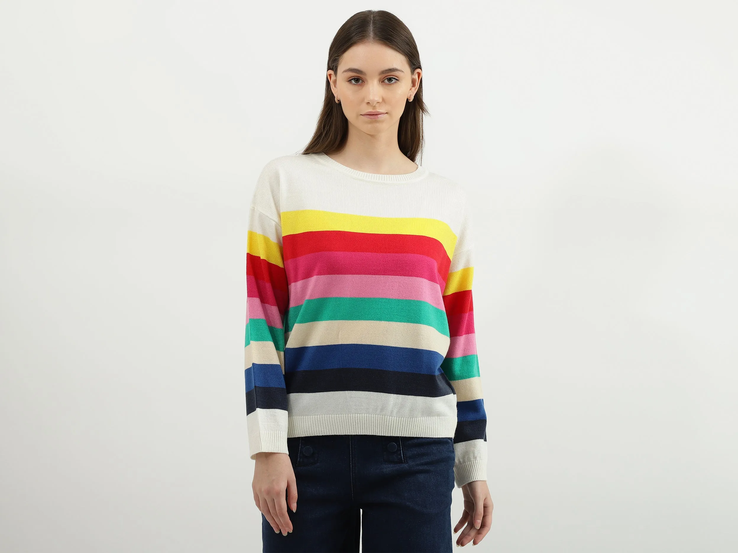 Women Stripe Round Neck Sweater