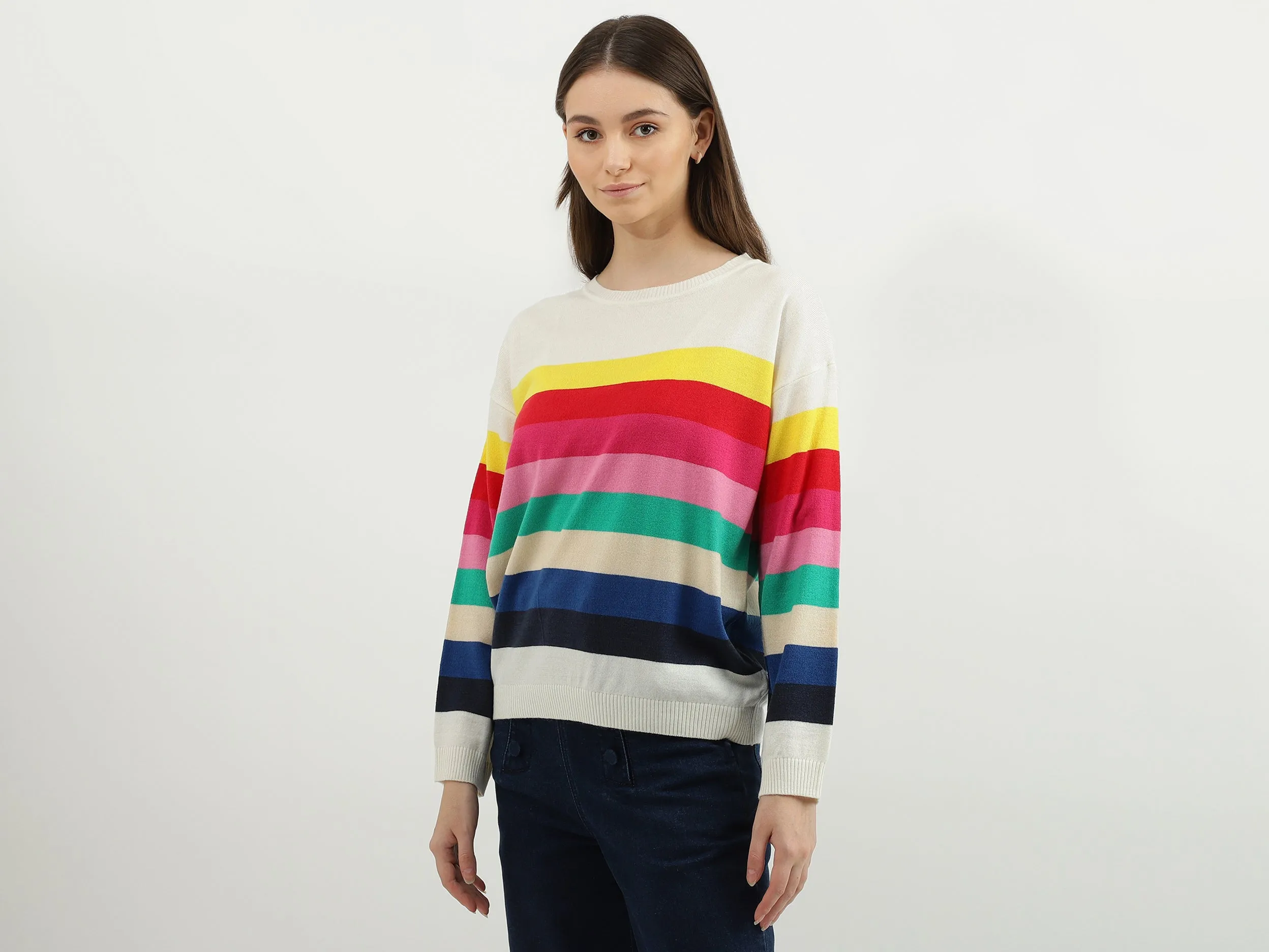 Women Stripe Round Neck Sweater