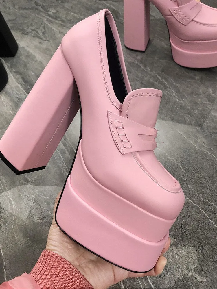 Women's High Heels Leather Platform Shoes