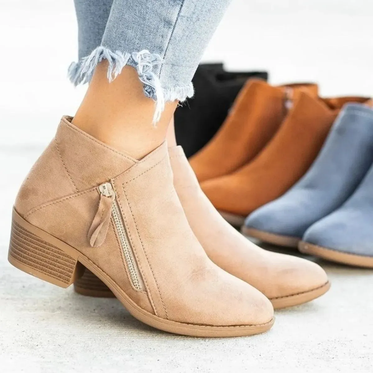 Women's Round Toe Suede Platform Boots | Comfy Mid Heel Shoes