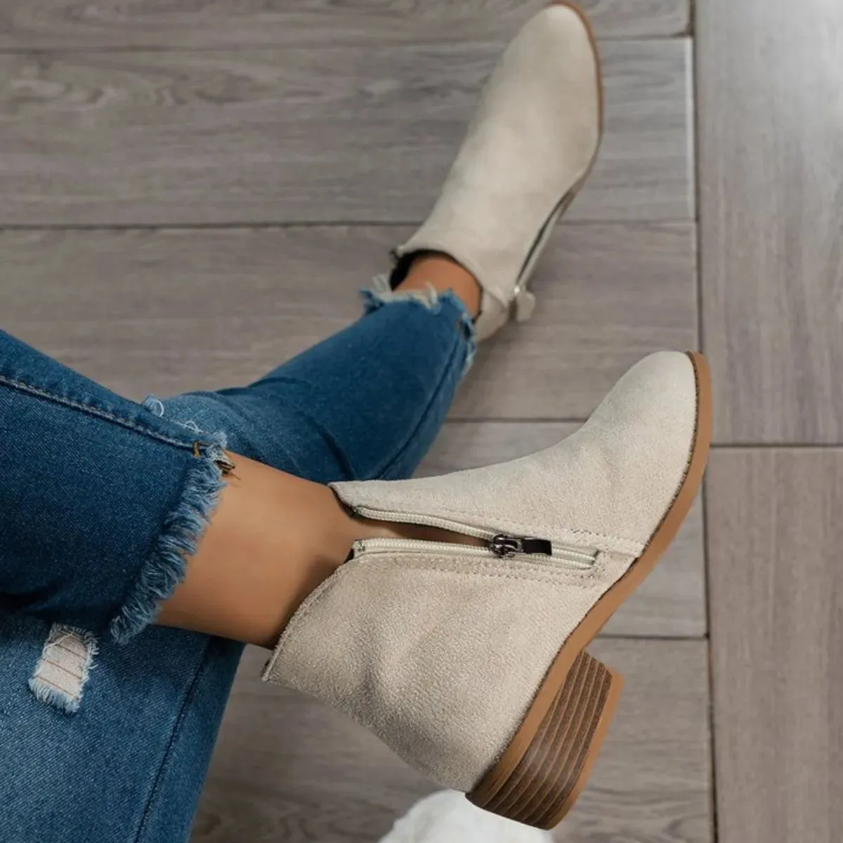 Women's Round Toe Suede Platform Boots | Comfy Mid Heel Shoes