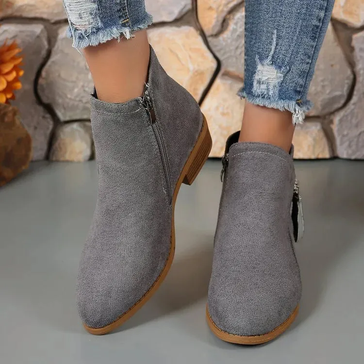 Women's Round Toe Suede Platform Boots | Comfy Mid Heel Shoes