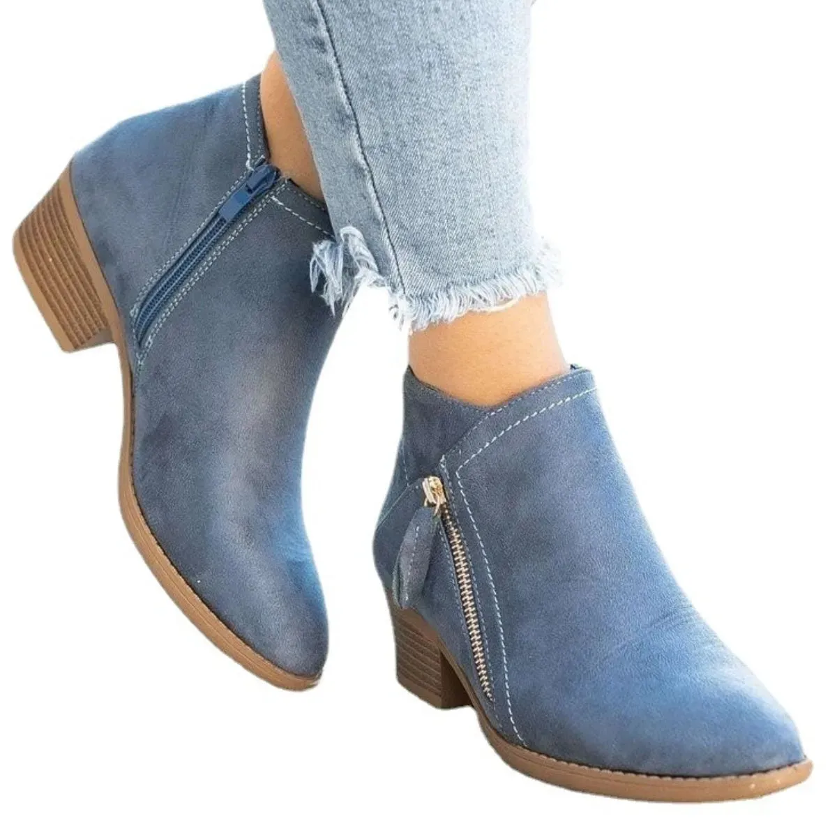 Women's Round Toe Suede Platform Boots | Comfy Mid Heel Shoes